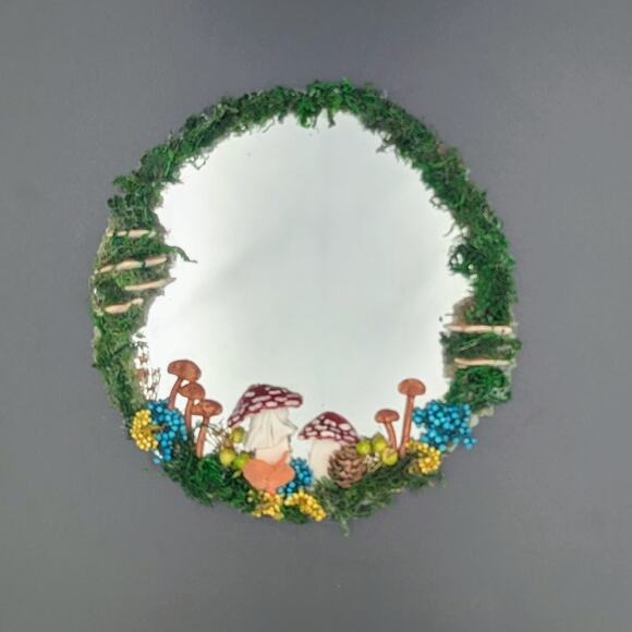 Enchanted Woodland Fairy Mirror – Handmade Moss & Mushroom Decor - Picture 2 of 3